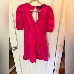 French Connection Bright Pink V-Neck Blouse